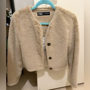 Zara Women's Cream Teddy Jacket